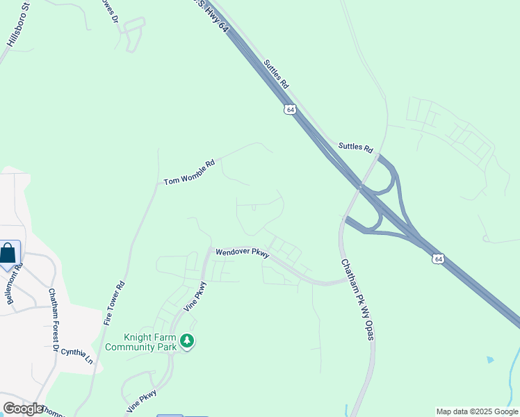 map of restaurants, bars, coffee shops, grocery stores, and more near 150 Harriet Watson Road in Pittsboro