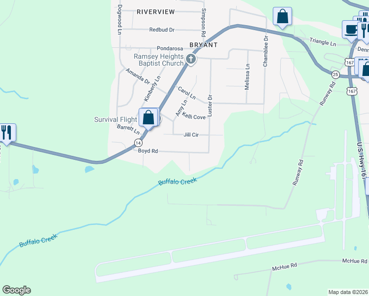 map of restaurants, bars, coffee shops, grocery stores, and more near 80 Jill Circle in Batesville