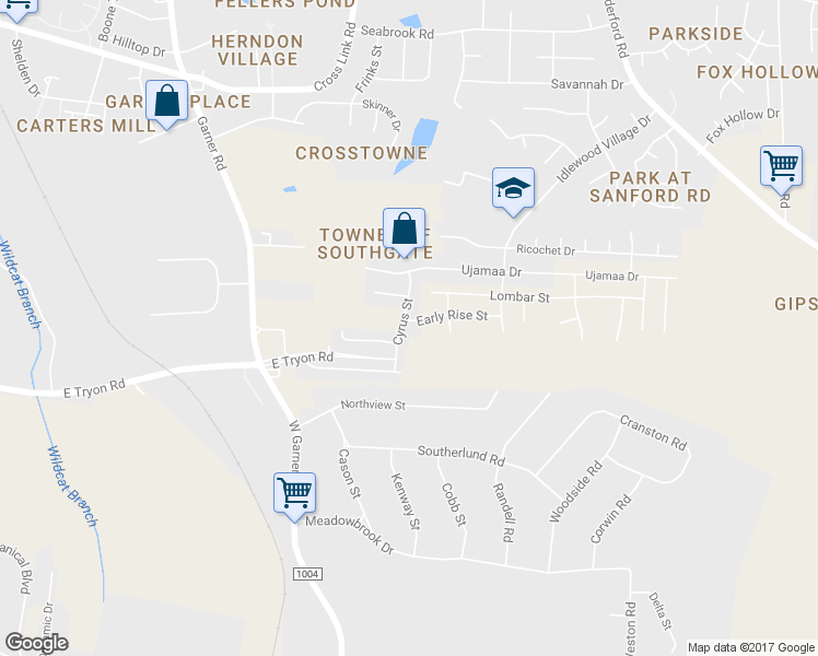 map of restaurants, bars, coffee shops, grocery stores, and more near 3703 Cyrus Street in Raleigh