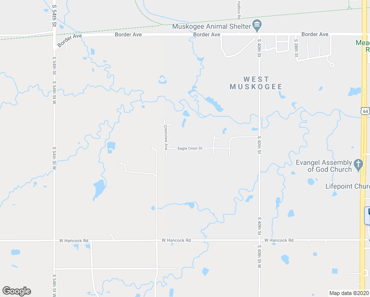 map of restaurants, bars, coffee shops, grocery stores, and more near 4207 Eagle Crest Drive in Muskogee