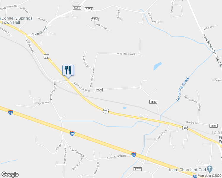 map of restaurants, bars, coffee shops, grocery stores, and more near 7231 Knobs Landing in Connelly Springs