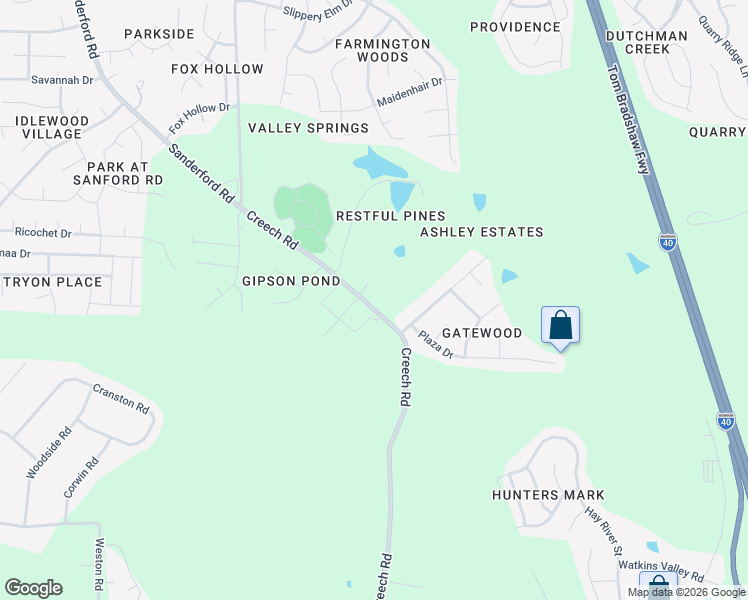 map of restaurants, bars, coffee shops, grocery stores, and more near 1510 Creech Road in Garner