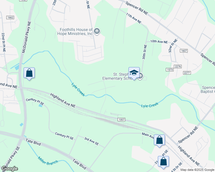 map of restaurants, bars, coffee shops, grocery stores, and more near 510 27th Street Drive Northeast in Hickory