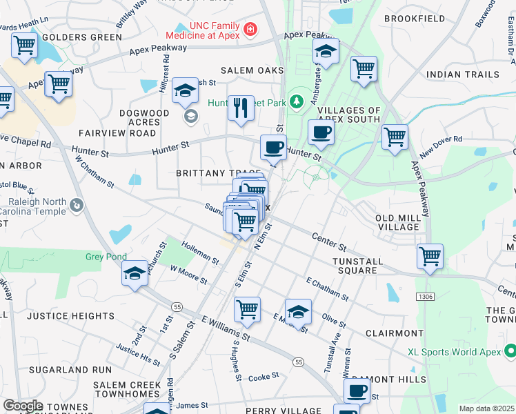 map of restaurants, bars, coffee shops, grocery stores, and more near 237 State Road 1011 in Apex