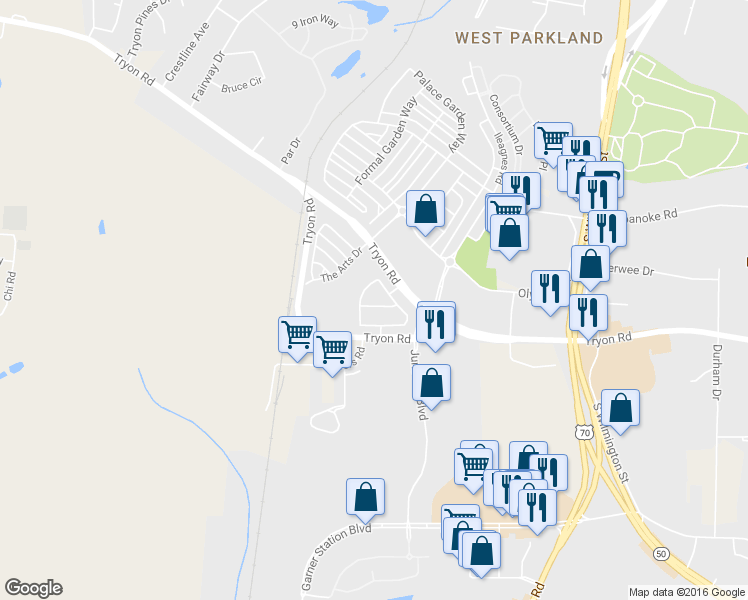 map of restaurants, bars, coffee shops, grocery stores, and more near 713 Bryant Street in Raleigh
