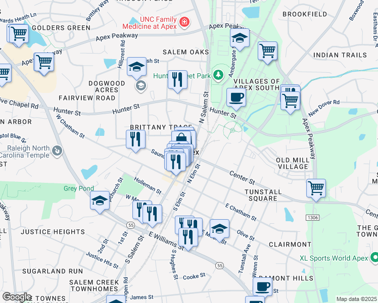 map of restaurants, bars, coffee shops, grocery stores, and more near in Apex
