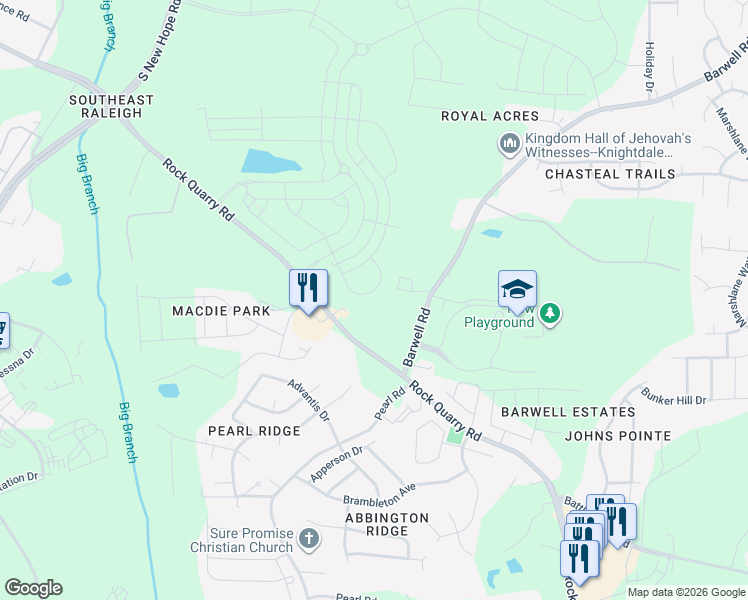 map of restaurants, bars, coffee shops, grocery stores, and more near 2451 Tonoloway Drive in Raleigh