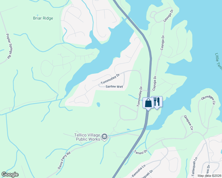 map of restaurants, bars, coffee shops, grocery stores, and more near 123 Santee Way in Loudon