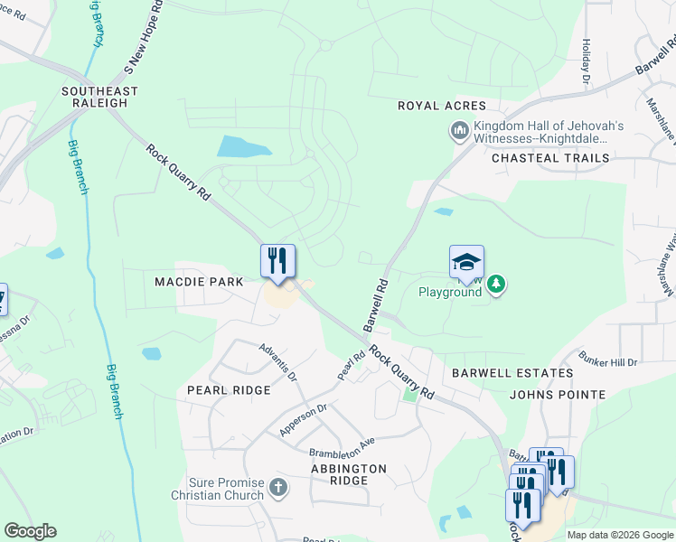 map of restaurants, bars, coffee shops, grocery stores, and more near 2451 Tonoloway Drive in Raleigh