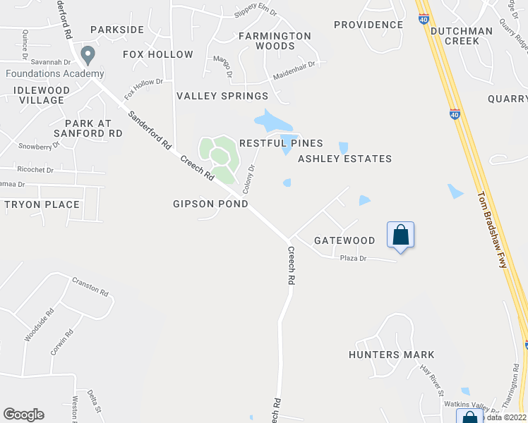 map of restaurants, bars, coffee shops, grocery stores, and more near 1510 Creech Road in Garner