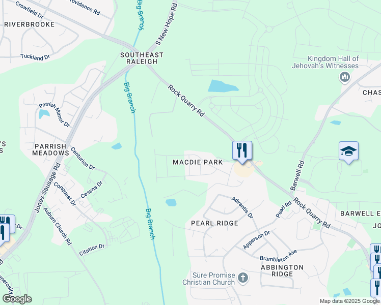 map of restaurants, bars, coffee shops, grocery stores, and more near 5205 Carnelian Drive in Raleigh