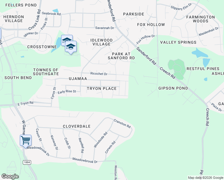 map of restaurants, bars, coffee shops, grocery stores, and more near 3628 Tule Spring Street in Raleigh