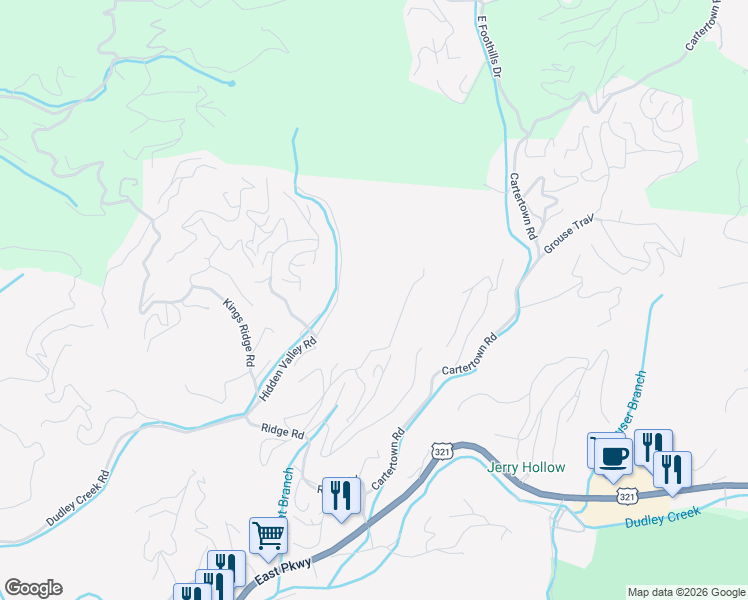 map of restaurants, bars, coffee shops, grocery stores, and more near 1137 Old Cartertown Road in Gatlinburg