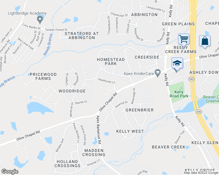 map of restaurants, bars, coffee shops, grocery stores, and more near 3915 Glorybower Way in Apex