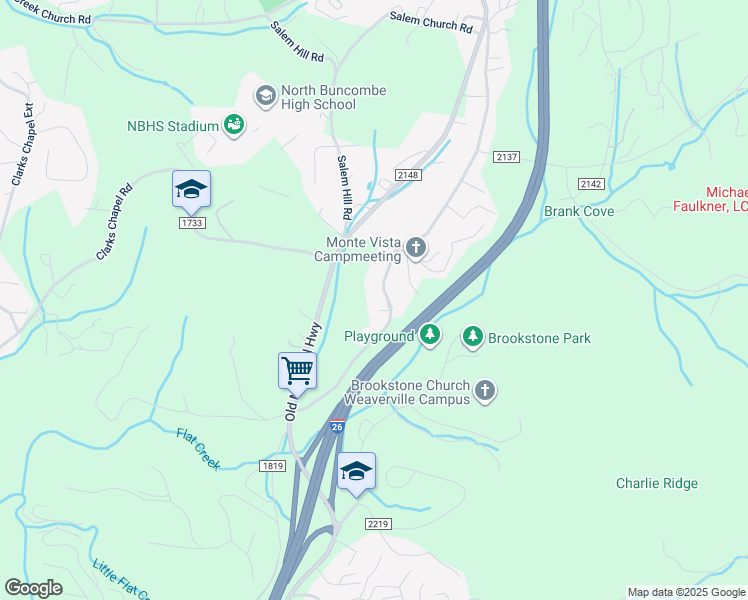 map of restaurants, bars, coffee shops, grocery stores, and more near 70 Murphy Hill Road in Weaverville