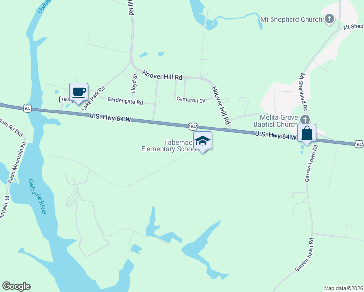 map of restaurants, bars, coffee shops, grocery stores, and more near 4811 Tabernacle School Road in Asheboro