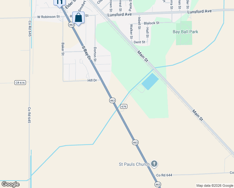 map of restaurants, bars, coffee shops, grocery stores, and more near 808 Highway 63 in Bay