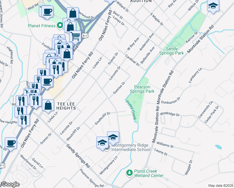 map of restaurants, bars, coffee shops, grocery stores, and more near 1606 Sunrise Drive in Maryville