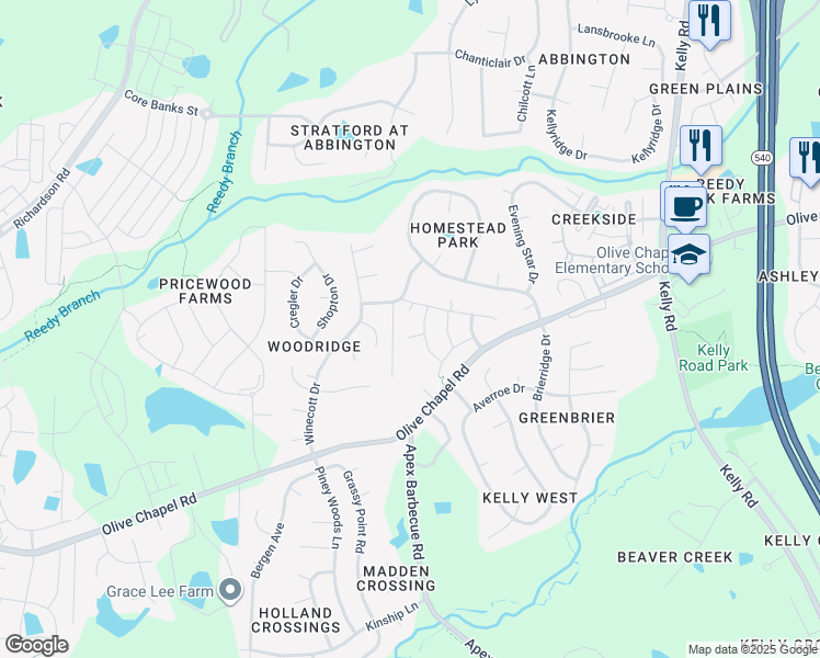map of restaurants, bars, coffee shops, grocery stores, and more near 2508 Livingston Court in Apex