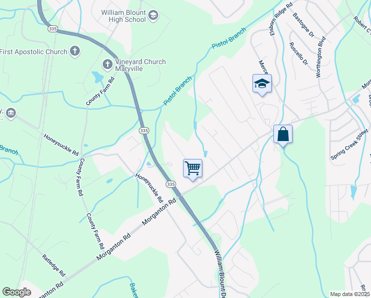 map of restaurants, bars, coffee shops, grocery stores, and more near 2807 Morganton Rd in Maryville