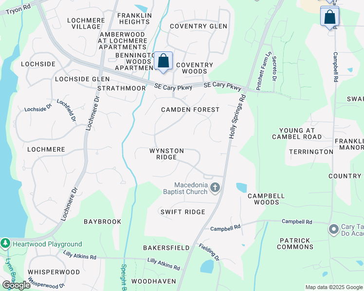 map of restaurants, bars, coffee shops, grocery stores, and more near 7009 Spring Ridge Road in Cary