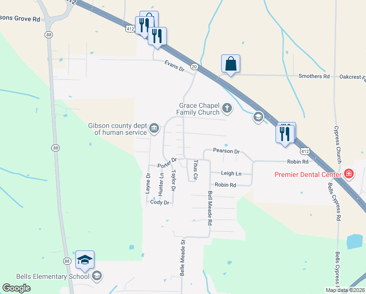 map of restaurants, bars, coffee shops, grocery stores, and more near 18 Cobb Cove in Bells