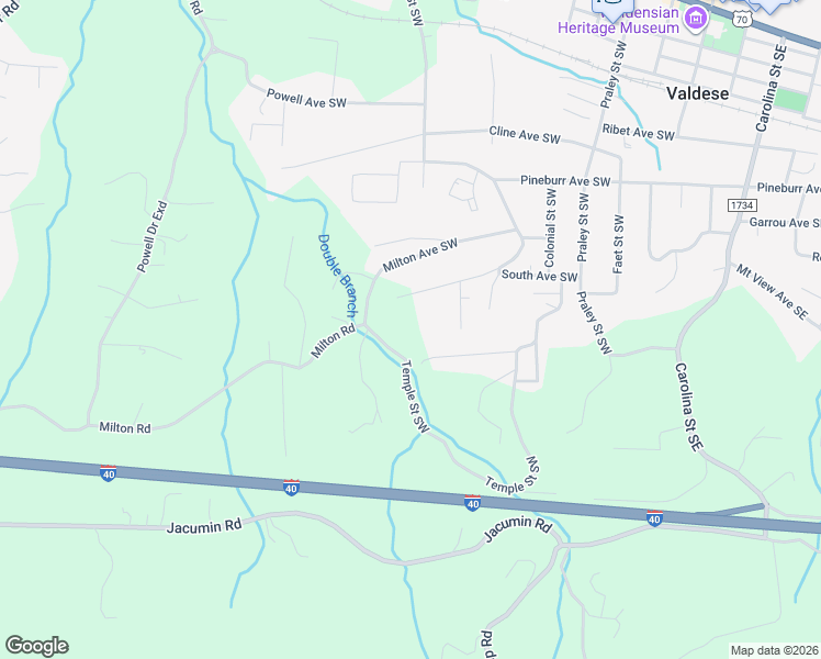 map of restaurants, bars, coffee shops, grocery stores, and more near 1063 Temple Street Southwest in Valdese