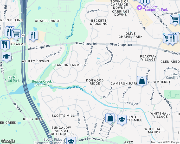 map of restaurants, bars, coffee shops, grocery stores, and more near 1311 Red Twig Road in Apex
