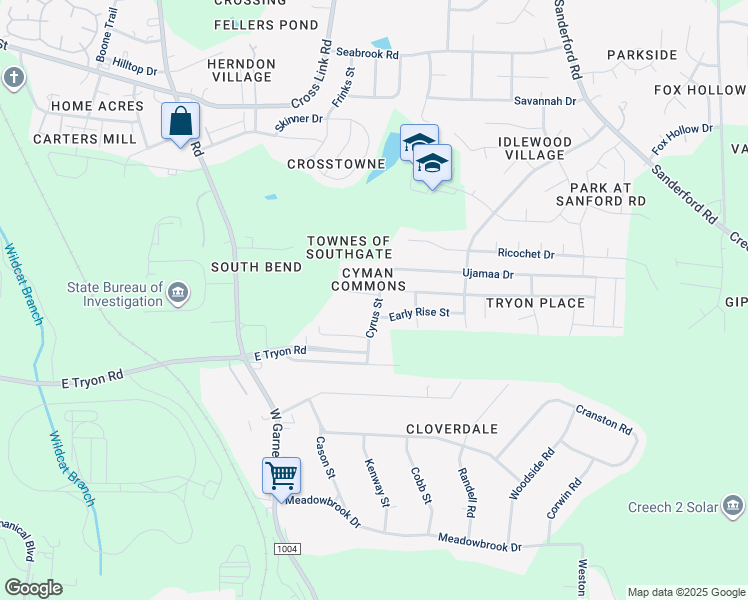 map of restaurants, bars, coffee shops, grocery stores, and more near 936 Roxy Street in Raleigh