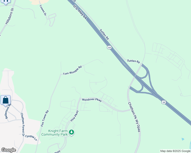 map of restaurants, bars, coffee shops, grocery stores, and more near 150 Harriet Watson Road in Pittsboro