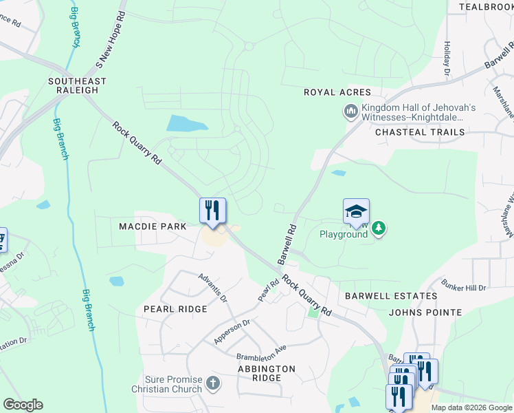 map of restaurants, bars, coffee shops, grocery stores, and more near 2451 Tonoloway Drive in Raleigh