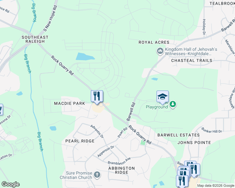 map of restaurants, bars, coffee shops, grocery stores, and more near 2451 Tonoloway Drive in Raleigh