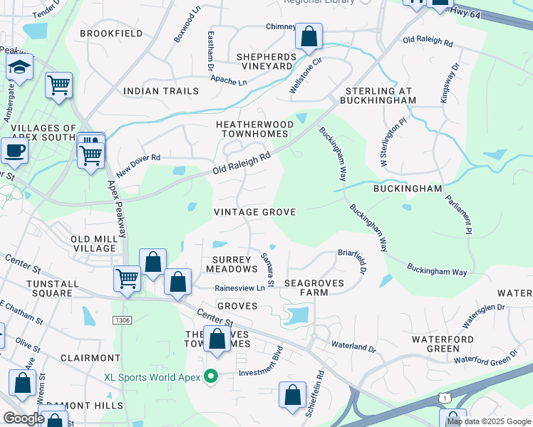 map of restaurants, bars, coffee shops, grocery stores, and more near 1007 East Saint Julian Place in Apex