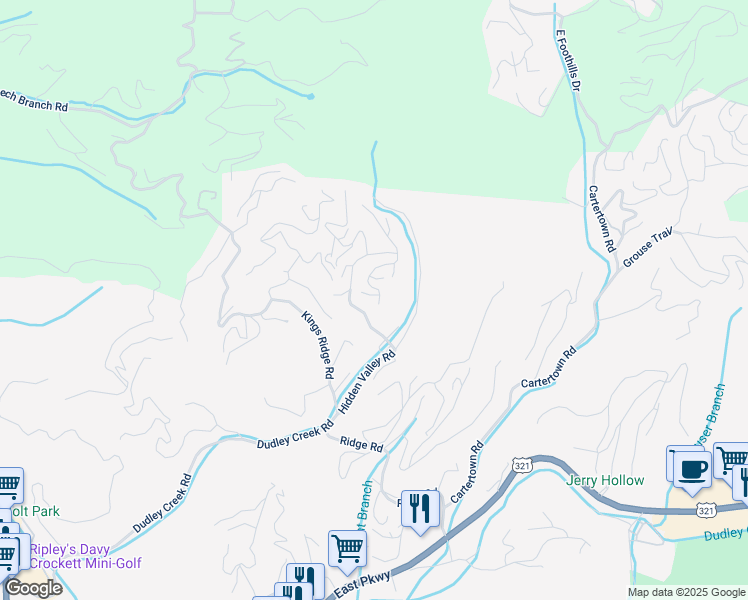 map of restaurants, bars, coffee shops, grocery stores, and more near 804 Great Smoky Way in Gatlinburg