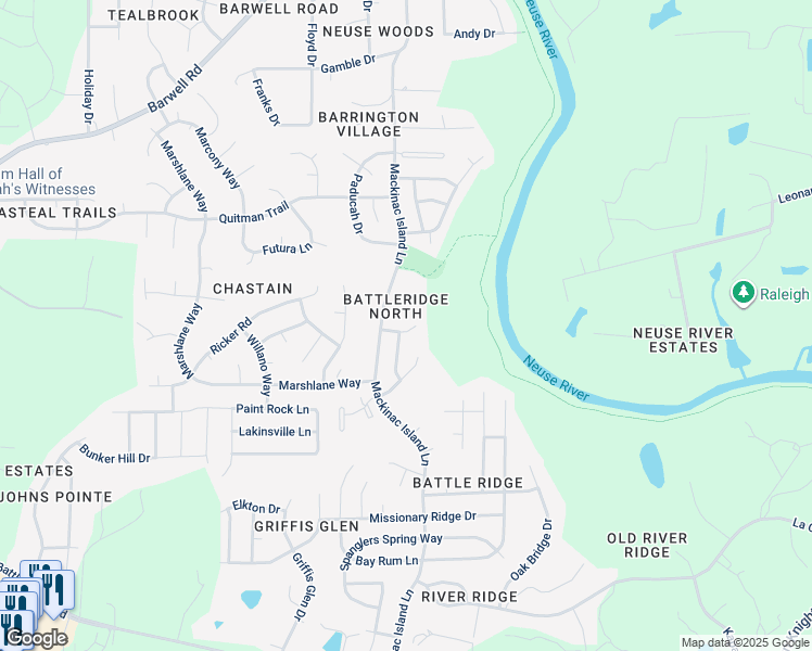 map of restaurants, bars, coffee shops, grocery stores, and more near 3813 Kesslers Cross Drive in Raleigh