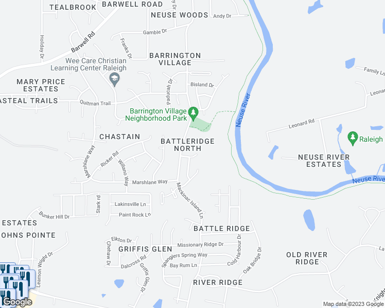map of restaurants, bars, coffee shops, grocery stores, and more near 3813 Kesslers Cross Drive in Raleigh