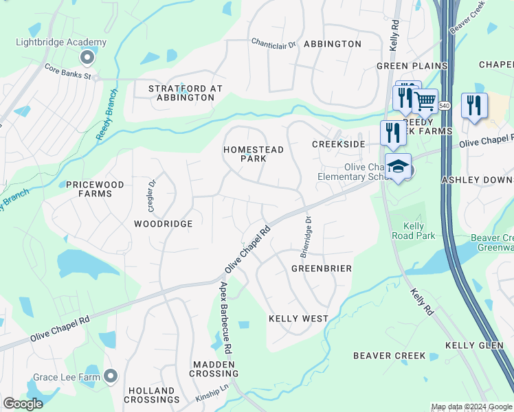 map of restaurants, bars, coffee shops, grocery stores, and more near Covington Square Drive in Cary