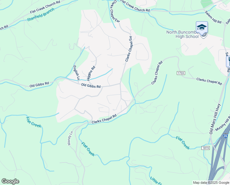 map of restaurants, bars, coffee shops, grocery stores, and more near 5 Pine Ridge Drive in Weaverville