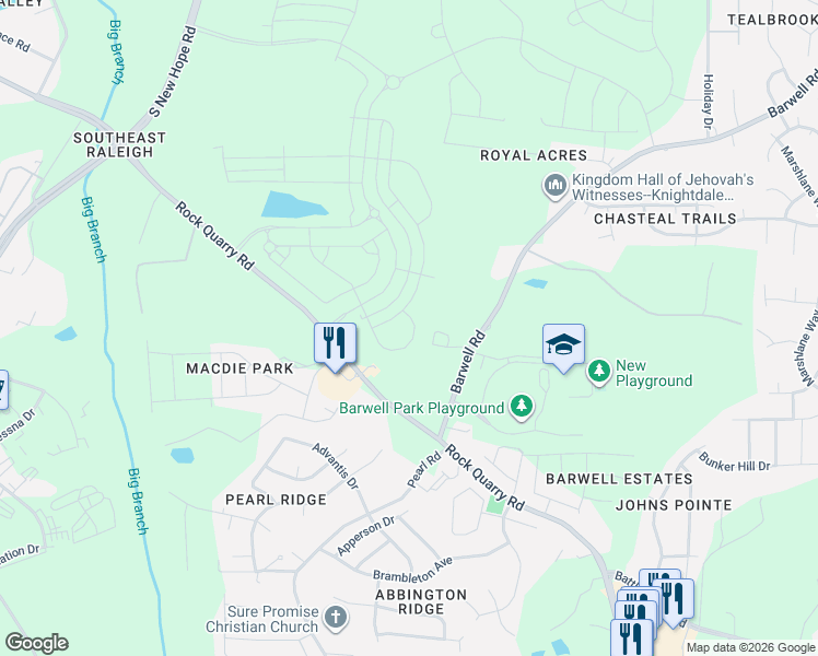 map of restaurants, bars, coffee shops, grocery stores, and more near 2451 Tonoloway Drive in Raleigh