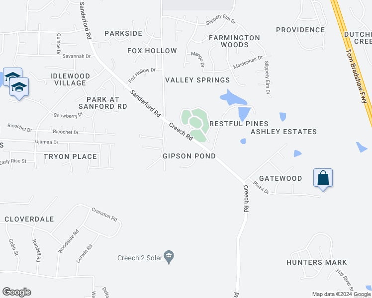 map of restaurants, bars, coffee shops, grocery stores, and more near 718 Sandra Street in Garner