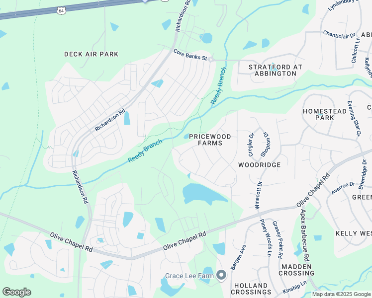 map of restaurants, bars, coffee shops, grocery stores, and more near 1612 Pricewood Lane in Apex