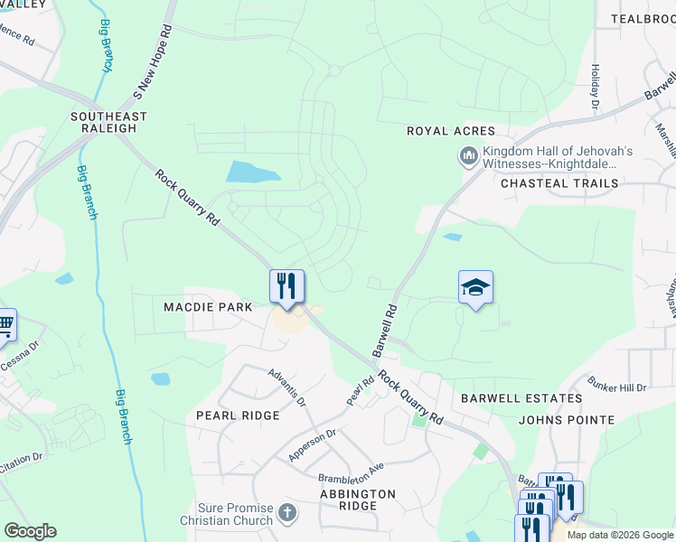 map of restaurants, bars, coffee shops, grocery stores, and more near 2451 Tonoloway Drive in Raleigh