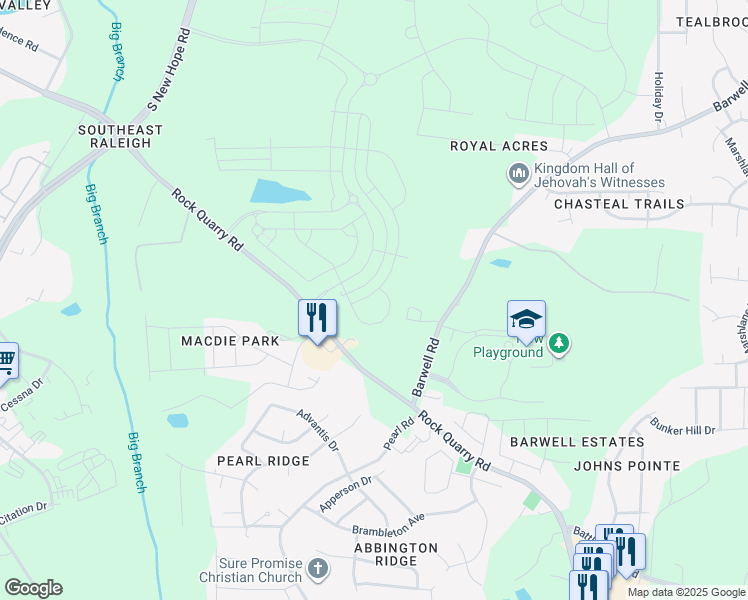 map of restaurants, bars, coffee shops, grocery stores, and more near 2451 Tonoloway Drive in Raleigh