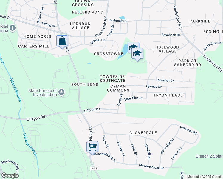 map of restaurants, bars, coffee shops, grocery stores, and more near in Raleigh