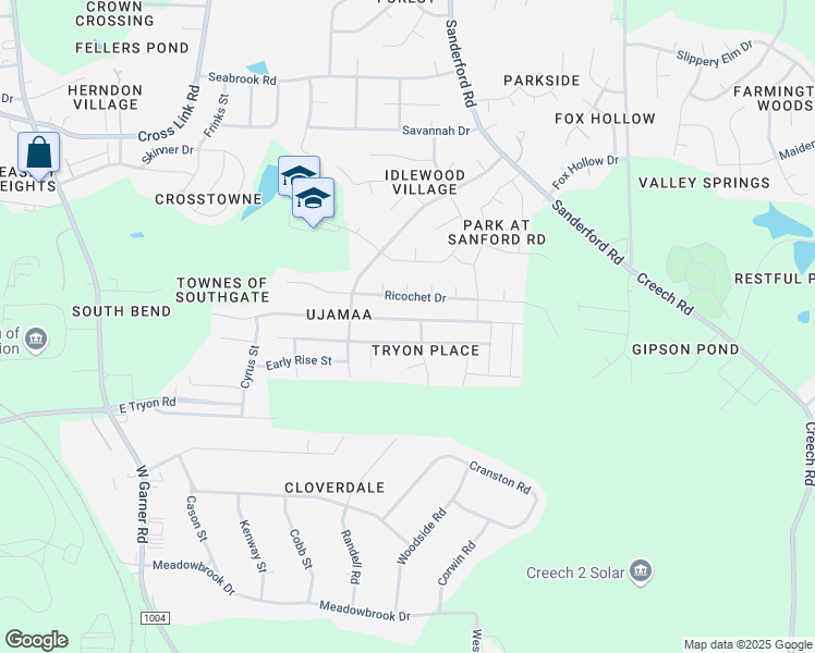map of restaurants, bars, coffee shops, grocery stores, and more near 1336 Ujamaa Drive in Raleigh