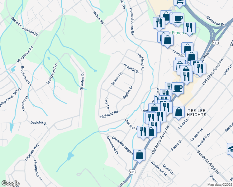 map of restaurants, bars, coffee shops, grocery stores, and more near 414 Smoky Mountain Drive in Maryville