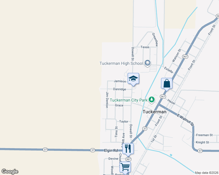 map of restaurants, bars, coffee shops, grocery stores, and more near 202 Jim Denton in Tuckerman