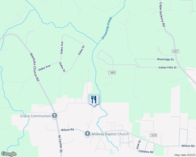 map of restaurants, bars, coffee shops, grocery stores, and more near 9215 Apache Drive in Hickory