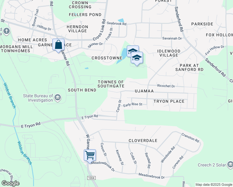 map of restaurants, bars, coffee shops, grocery stores, and more near in Raleigh