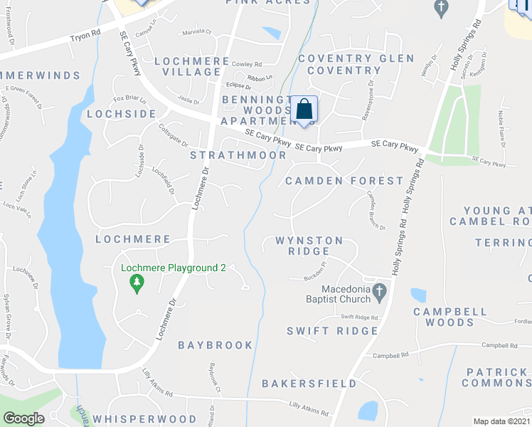 map of restaurants, bars, coffee shops, grocery stores, and more near 211 West Camden Forest Drive in Cary